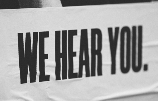 A white area with the text 'We hear you'